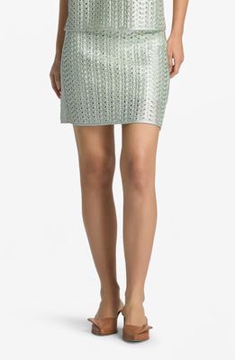 St. John Evening Lacquered Crochet Miniskirt in Pale Lime 