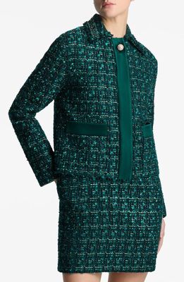 St. John Evening Metallic Tweed & Twill Jacket in Spruce Multi