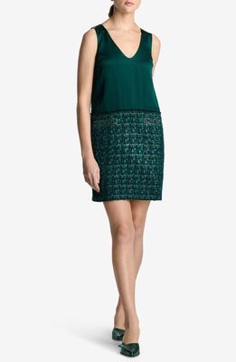 St. John Evening Metallic Tweed & Twill Sleeveless Dress in Spruce Multi