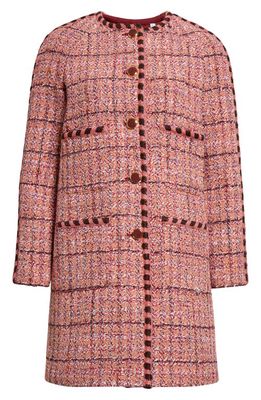 St. John Evening Metallic Tweed Longline Jacket in Cranberry/Ecru/Brick Multi