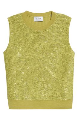 St. John Evening Mixed Media Sequin Knit Sleeveless Sweater in Chartreuse