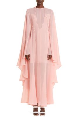 St. John Evening Ruffle Long Sleeve Silk Georgette Gown in Pink