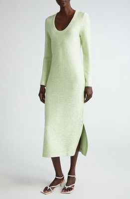 St. John Evening Sequin Long Sleeve Knit Dress in Pale Lime