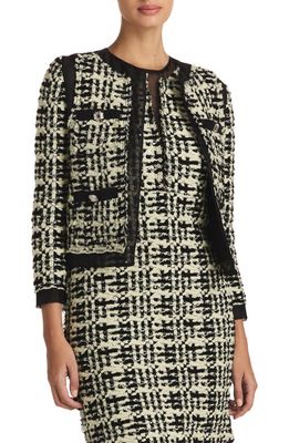 St. John Evening Sequin Plaid Tweed Knit Short Jacket in Honeydew/Black Multi