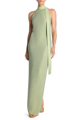 St. John Evening Sequin Sleeveless Twill Knit Gown in Chartreuse/Mint Multi