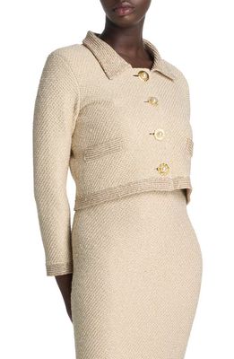 St. John Evening Sequin Twill Knit Jacket in Light Beige Multi