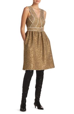 St. John Evening Sparkle Stretch Sequin Knit Dress in Gold