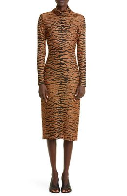 St. John Evening Tiger Jacquard Cowl Neck Midi Dress in Black Multi