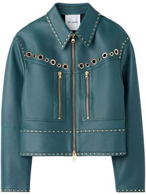 St. John eyelet-embellished leather jacket - Blue