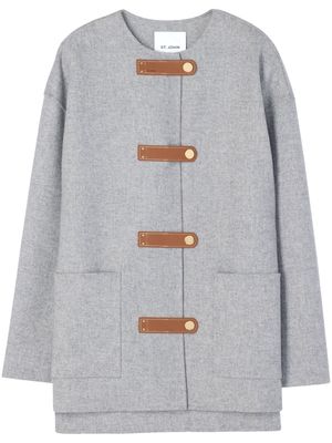 St. John leather tab-detail round-neck jacket - Grey