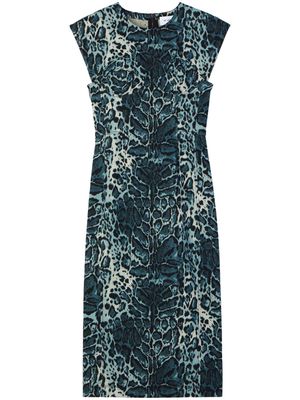 St. John leopard-print corset-style midi dress - Blue