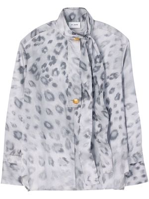 St. John leopard-print neck-tie blouse - Grey