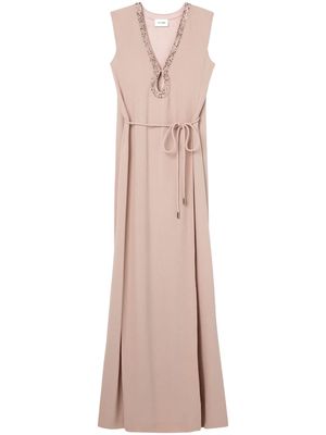 St. John sequin-embellished belted satin gown - Pink