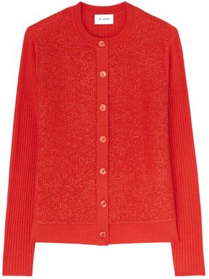 St. John sequin-embellished ribbed-knit cardigan - Red