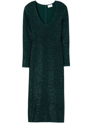 St. John sequin-embellished V-neck midi dress - Green