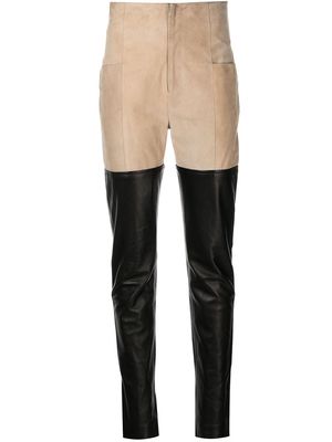 St. John suede and leather panelled trousers - CAMEL/BLACK