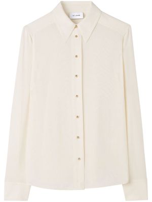 St. John topstitch-detail silk blouse - Neutrals