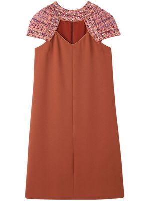 St. John tweed-panelled crepe midi dress - Orange