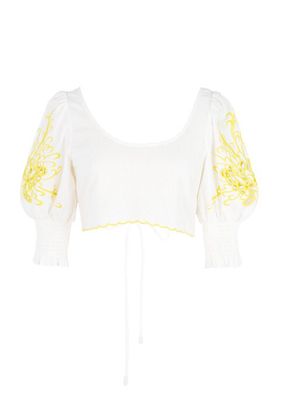 St. Lucia Ellis Embroidered Cropped Blouse