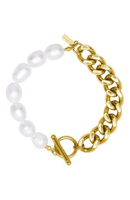 st. Moran Freshwater Pearl & Curb Chain Bracelet in White 