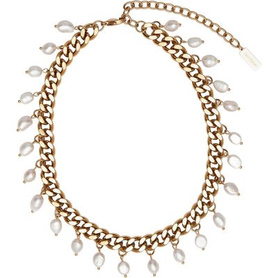 st. Moran Freshwater Pearl Charm Curb Link Necklace in White/gold 