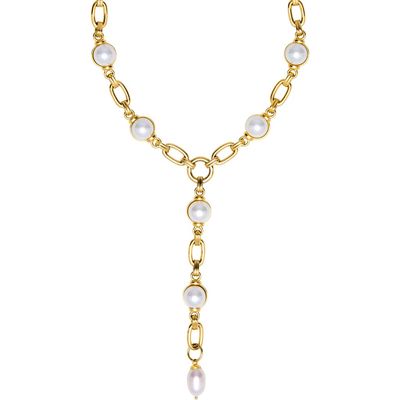 st. Moran Freshwater Pearl Station Y-Necklace in White 