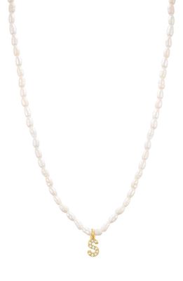 st. Moran Initial Freshwater Pearl Beaded Necklace in White - S 