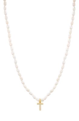 st. Moran Initial Freshwater Pearl Beaded Necklace in White - T 