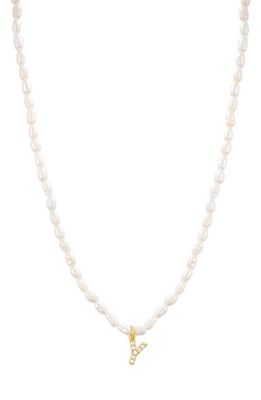 st. Moran Initial Freshwater Pearl Beaded Necklace in White - Y 