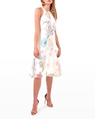 St. Raphael Floral High Neck Fit-And-Flare Dress