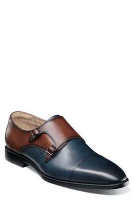 Stacy Adams Raythorne Double Monk Strap Shoe in Navy/Brown 