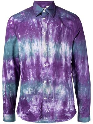 Stain Shade long-sleeve button-up tie-dye shirt - Blue