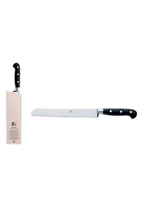Stainless Steel & Lucite Bread Knife & Wooden Block Set