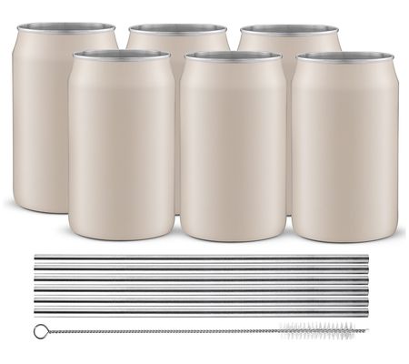 Stainless Steel Can Tumblers with 6 Straws & Br ush- 16 oz