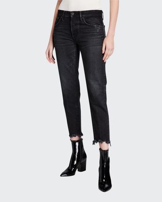 Staley Tapered Ankle Jeans with Shredded Hem
