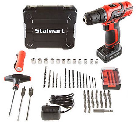 Stalwart 20V Lithium Ion Cordless Drill & 62-Pc Accessory Kit