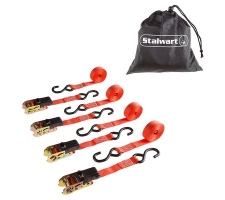 Stalwart 4-PK of 15-Foot Heavy-Duty Ratchet Tie Down Straps