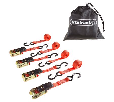 Stalwart 4-PK Ratchet Tie-Down Straps 1500lb Br eak Strength