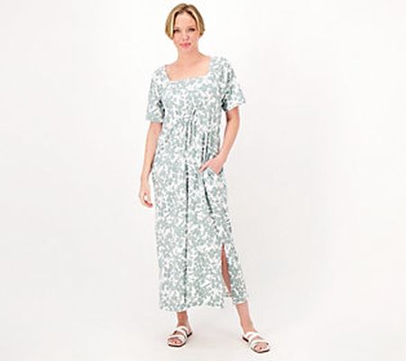 Stan Herman Printed Knit Jersey Square Neck Maxi Dress