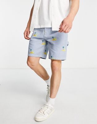 Stan Ray painter shorts hickory with palm embroidery in blue