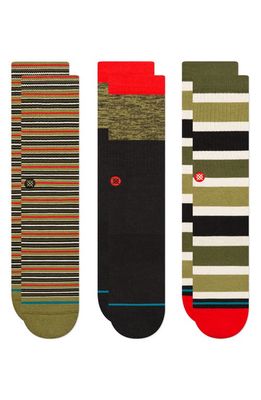 Stance Assorted 3-Pack Haholidayz Stripe Crew Socks in Green Multi