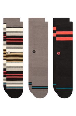 Stance Assorted 3-Pack Stripe Crew Socks in Grey Multi