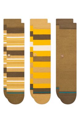 Stance Assorted 3-Pack Wasteland Stripe Crew Socks in Brown Multi