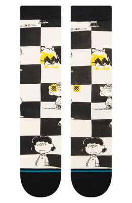 Stance Peanuts® Check Combed Cotton Blend Crew Socks in Black
