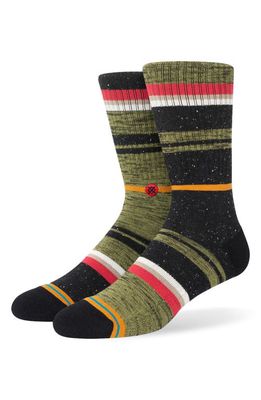 Stance Sleighed Stripe Combed Cotton Blend Crew Socks in Olive