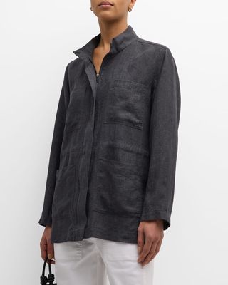 Stand-Collar Organic Linen Jacket