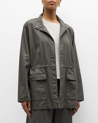 Stand-Collar Snap-Front Jacket