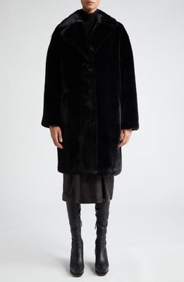 Stand Studio Camille Long Faux Fur Cocoon Coat in Black