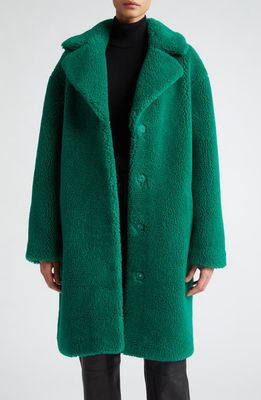 Stand Studio Camille Long Faux Fur Cocoon Coat in Jade Green