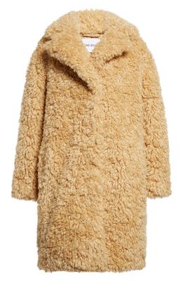 Stand Studio Camille Long Faux Fur Cocoon Coat in Light Caramel